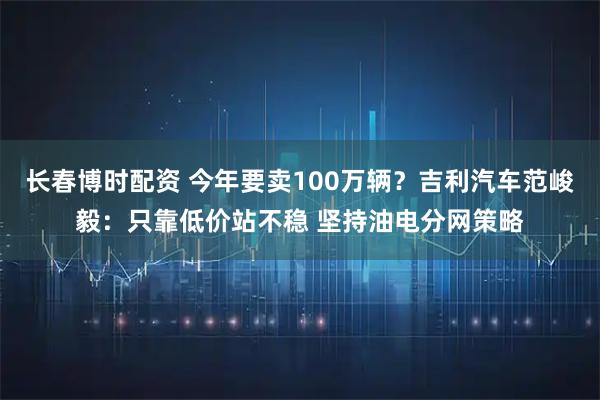 长春博时配资 今年要卖100万辆？吉利汽车范峻毅：只靠低价站不稳 坚持油电分网策略